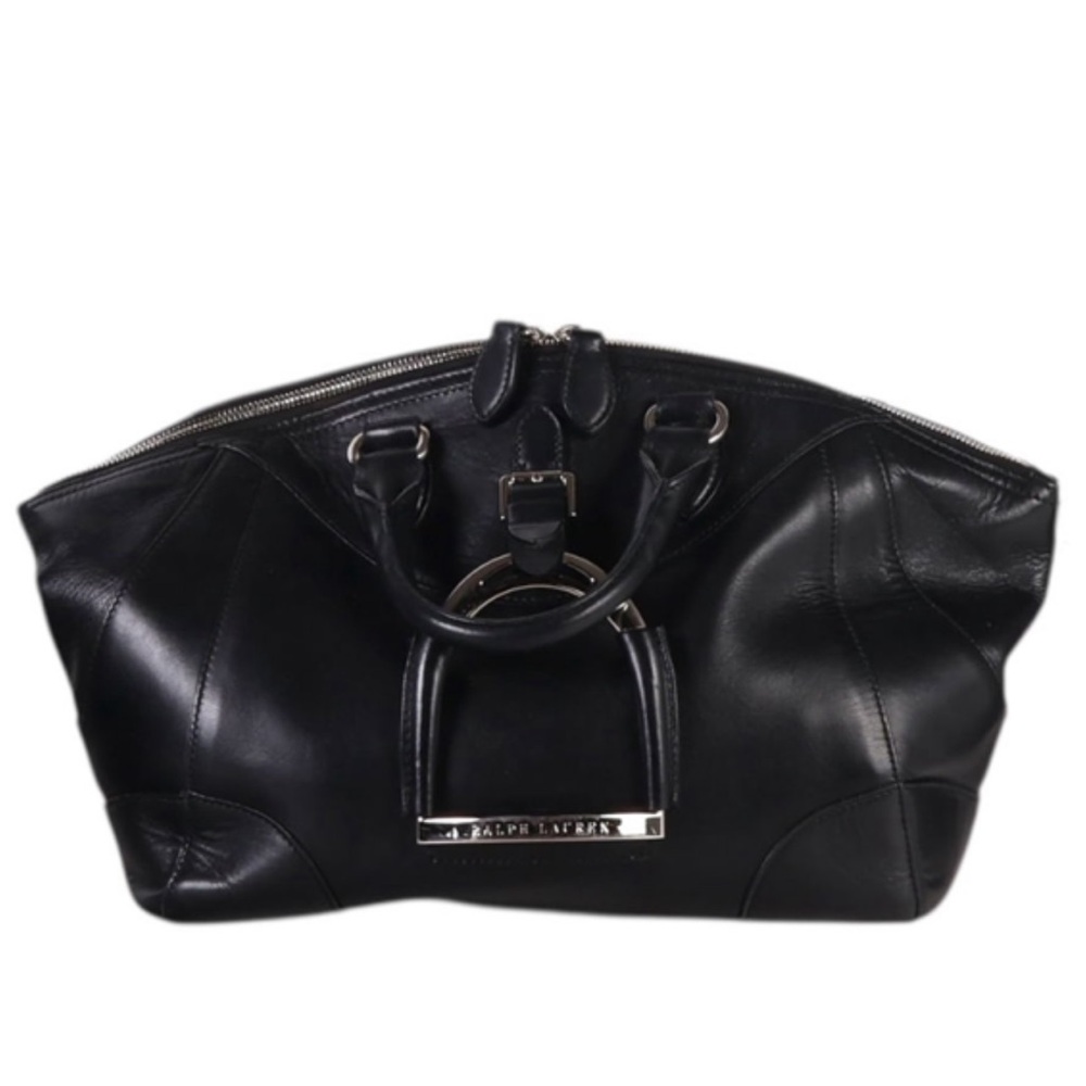 Ralph Lauren black Leather Equestrian Buckle Satchel handbag